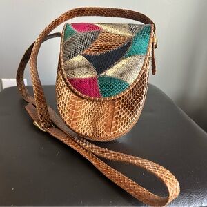 Vintage Snakeskin Style with Patchwork Brown Crossbody Bag